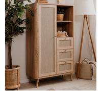 Buffet haut 1 porte, 3 tiroirs et 2 compartiments - H141 cm - 80,9 cm X 40 cm X 141 cm - Kuta Beige