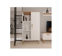 Buffet haut 1 porte 80x35x120 cm blanc et chêne - DENVER
