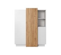 Buffet haut 110cm 3 portes 2 niches ouvertes Blanc et Chêne - ALMOSA