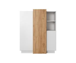 Buffet haut 110cm 3 portes 2 niches ouvertes Blanc et Chêne - ALMOSA