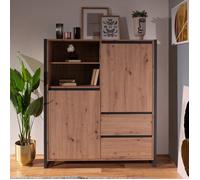 Buffet haut 2 portes 120x40x139 cm chêne et anthracite - SYLON