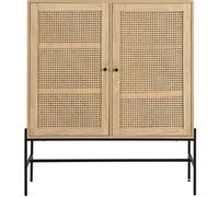 Buffet haut 2 portes en cannage naturel et effet chêne 100 cm - Iris