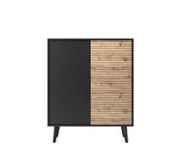 Buffet Haut 2 portes Noir et Chêne 100 cm - ISAAC