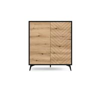 Buffet Haut 2 portes Noir et Chêne pied métal 104cm - THAÏS