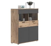 Buffet haut 2 portes vitrée - Gris anthracite et chêne clair - SELMA