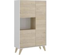 Buffet haut KOLYMA - 3 portes & 1 niche - Coloris : Chêne & Blanc