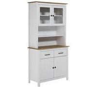 TINA - Buffet Haut 4 Portes 2 Tiroirs Bois Ciré et Blanc -