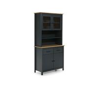 Buffet Haut 4 Portes 2 Tiroirs Bois Ciré et Bleu Pétrole - TINA -