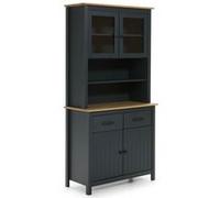 TINA - Buffet Haut 4 Portes 2 Tiroirs Bois Ciré et Bleu Pétrole - Altobuy Bleu
