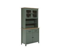 TINA - Buffet Haut 4 Portes 2 Tiroirs Bois Ciré et Vert