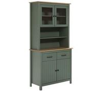 AltoBuy Tina - Buffet Haut 4 Portes 2 Tiroirs Bois Ciré et Vert