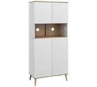 Buffet Haut 4 Portes 3 Étagères Grande Niche Blanc Aspect Chêne Clair Blanc