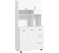 HOMCOM Armoire de Cuisine Buffet Cuisine Multi-rangements 4 Portes 3 tiroirs étagère + Grand Plateau 89L x 39,5l x 168H cm Blanc