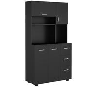 HomCom Armoire de cuisine 4 portes 3 tiroirs étagères grand plateau Bois 89x39,5x168 cm Noir