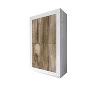 Buffet haut 4 portes, collection ISORA, coloris blanc laqué brillant et chêne clair