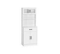 HOMCOM Buffet Haut Armoire de Cuisine 2 Portes vitrées étagère tiroir et Placard Double Porte - 60 x 38 x 161 cm - Blanc