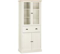 HOMCOM Buffet Meuble Cuisine Rangement Armoire de Cuisine 4 Portes Dont 2 Portes vitrées et 1 tiroir Hauteur 182,5 cm avec étagères réglables - Beige