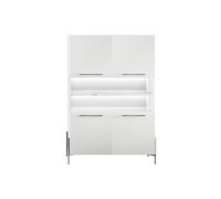 Buffet haut 4 portes laquï¿½ blanc plateau marbrï¿½ pieds et poignï¿½es mï¿½tal anthracite + Leds - CARAT -