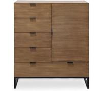 Buffet Haut 5 Tiroirs Et 1 Porte Battante Panara Bois Chêne Clair