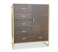 Buffet haut 5 tiroirs et 1 porte Edgar L90cm Bois Marron et Métal Or