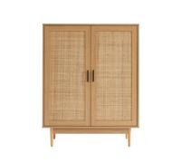 Buffet haut AMANA effet chêne et cannage rotin 2 portes - Bois