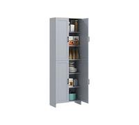 Buffet haut - armoire de cuisine - buffet cuisine vaisselier - 5 étagères - poignées métal noir effet bois clair gris pigeon Gris G