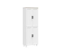 Buffet haut - armoire de cuisine - buffet cuisine vaisselier - 5 ï¿½tagï¿½res - poignï¿½es mï¿½tal noir effet bois clair blanc