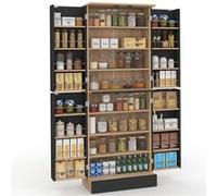 IDMARKET Buffet haut armoire de cuisine H.160 cm ALTO 4 portes avec rangements façon hêtre et noir