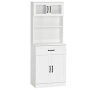 HOMCOM Buffet haut armoire de cuisine 2 portes vitrées, étagère et tiroir 60 x 38 x 161 cm Blanc