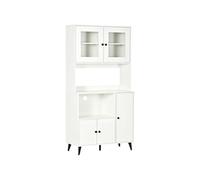 Armoire de cuisine - HOMCOM - 3 placards, niches, étagères réglables, portes vitrées et passe-câble - 90x40x180cm - blanc