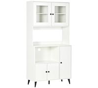 Buffet Haut Armoire De Cuisine Sur Pied - 5 Portes, 4 Étagères, Niche, Plan De Travail - Blanc Noir Blanc