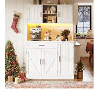 Buffet haut avec 5 portes 1 tiroir LED et bloc prises - pour cuisine - en MDF et métal - blanc - 110×38×180 cm
