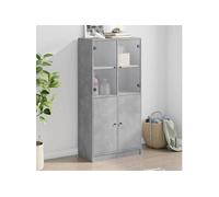 Buffet haut avec portes gris béton 68x37x142 cm bois ingénierie, armoire latérale, armoire de rangement haute, 3295867