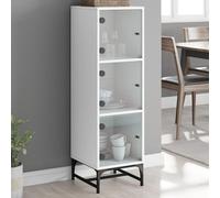 Buffet Haut avec Portes vitrées, Meuble de Rangement scandinave, vaisselier Salle à Manger, Armoire de Cuisine, 35 x 37 x 120 cm, Bois d'ingénierie, Verre, Blanc
