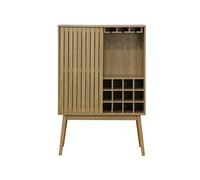 Buffet haut avec range bouteille avec 1 porte coulissante coloris naturel, pieds en bois - Longueur 80 x profondeur 40 x hauteur 120 cm - -