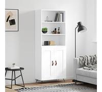 Buffet Haut Blanc avec 2 Portes et 4 tiroirs, Bois d'ingénierie, Armoire de Cuisine, Meuble de Rangement, vaisselier Salle à Manger, 69,5 x 34 x 180 cm