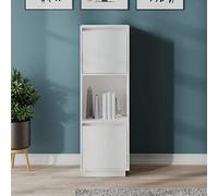Buffet Haut Blanc avec 2 Portes, Meuble de Rangement en pin Massif, vaisselier Salle à Manger, Armoire de Cuisine, 38 x 35 x 117 cm, Blanc