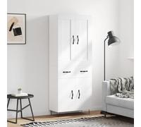 Buffet Haut Blanc en Bois d'ingénierie 69,5 x 34 x 180 cm avec Pieds métal, Espace Rangement Grand, Meuble élégant pour Salon, Bureau ou Chambre, Organiseur Cube, étagères Livres
