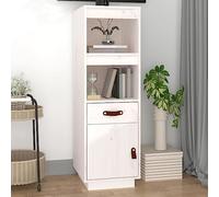Buffet Haut Blanc en pin Massif, Meuble de Rangement avec étagères Ouvertes, vaisselier Salle à Manger, Armoire de Cuisine, 34 x 40 x 108.5 cm
