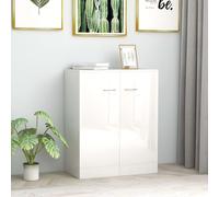 Buffet Haut Brillant Blanc Avec Placards & Étagère D'exposition Bois Composé 60x30x75 Cm Blanc
