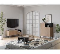 Generique Buffet haut CAILIN – Chêne artisan & noir, 2 portes, 1 niche – 90 x 40 x 120 cm