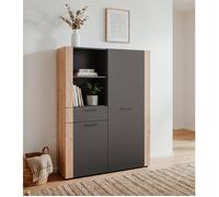 Finori Buffet haut CENTO Gris anthracite et Chêne Artisan 2 portes 2 niches 1 tiroir 100×34,5×150 cm