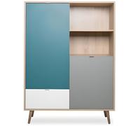 Buffet haut - Chêne Sonoma, blanc, gris et bleu - Style scandinave - CUBA - L 103 x P 40 x H 139 cm