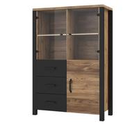 Buffet haut collection DARWIN. Couleur épicéa et noir. 3 portes et 3 tiroirs. 101 Marron