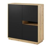 Buffet haut collection VILLA. Couleur chêne et noir. 3 portes et 1 niche