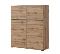 Buffet haut coloris chêne et noir L120xH140xP40 collection HAVANA. Bahut haut design avec 4 portes.