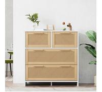 Buffet haut - Commode en rotin - 4 tiroirs - Bois massif - Design contemporain