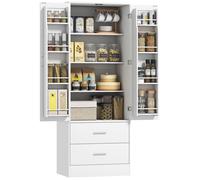 HOMCOM Buffet haut cuisine, armoire de cuisine, vaisselier, 2 portes, 4 compartiments, 8 porte-épices, 2 tiroirs, étagères réglables, meuble de rangement pour salon, salle à manger, 60x40x159cm, blanc