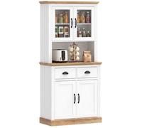 HOMCOM Buffet Haut Cuisine Vaisselier 4 Portes 2 Tiroirs 80x38x170cm Blanc | Armoire Cuisine, 2 Portes en Verre, Plan de Travail, Étagères Réglables, Meuble de Rangement, Salon, Salle à Manger