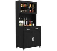 Buffet haut cuisine - HOMCOM - 4 portes dont 2 en verre, tiroir, étagères réglables - MDF panneau de particules - 80x48x170cm - noir